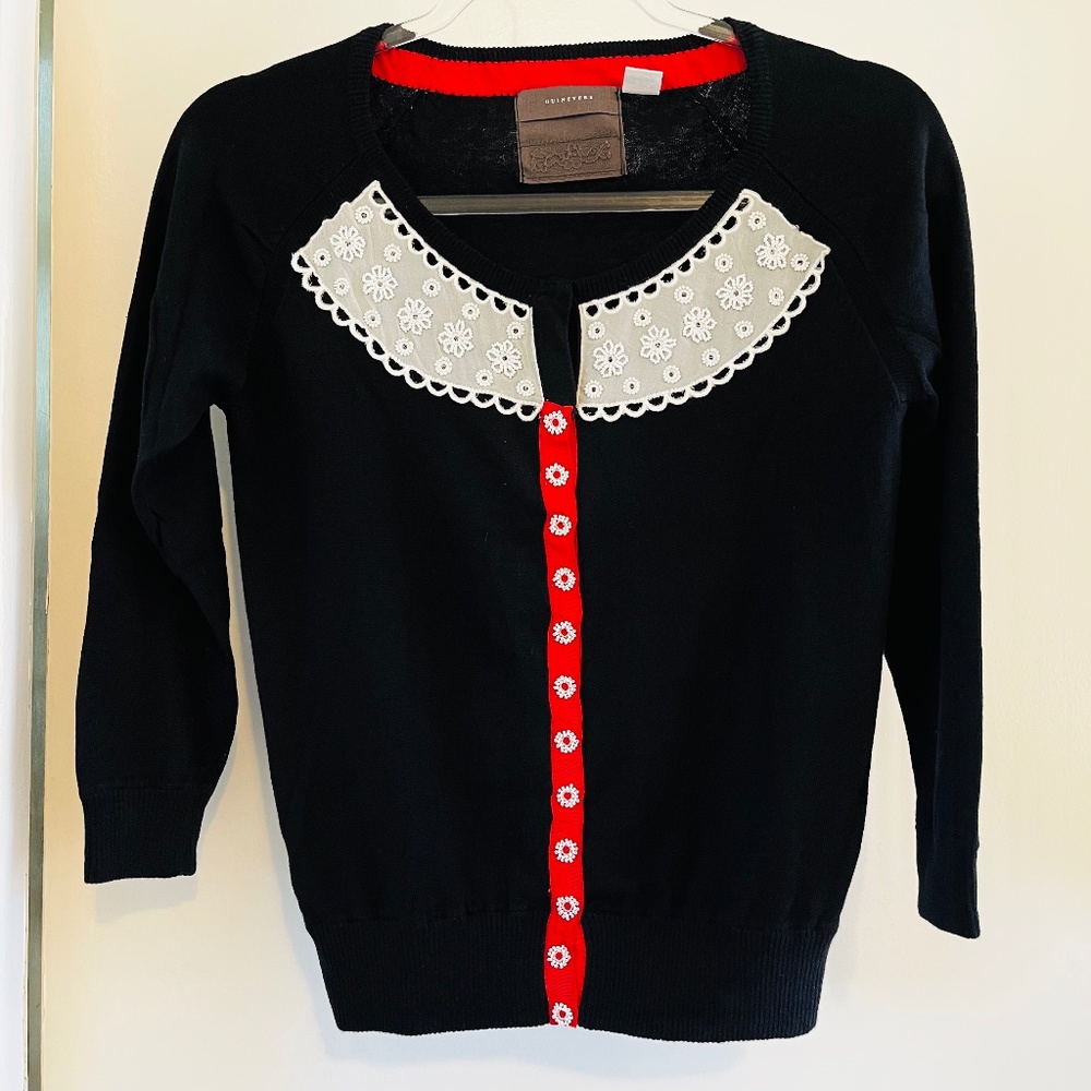 Anthropologie Cardigan Embroidered in White and Red